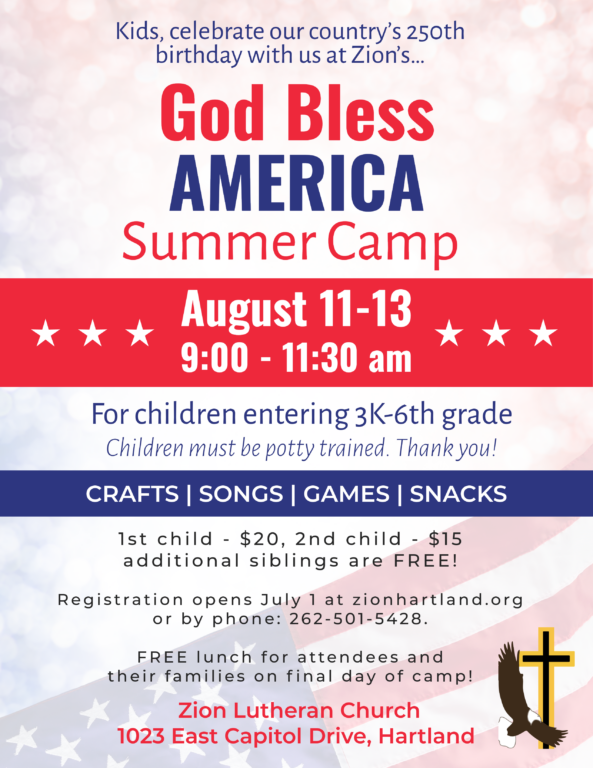 Zion 2026 God Bless America Summer Camp Poster in png