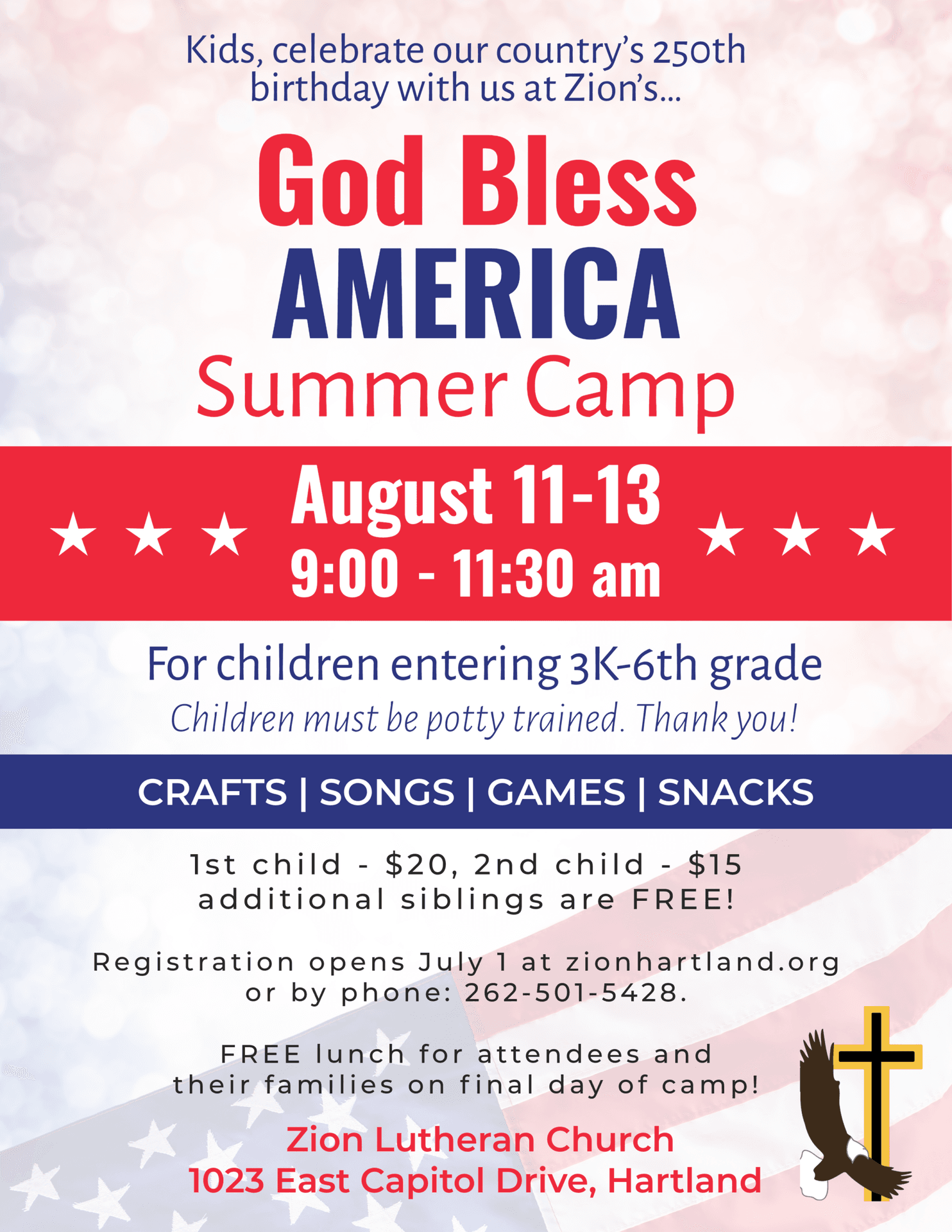 Zion 2026 God Bless America Summer Camp Poster in png