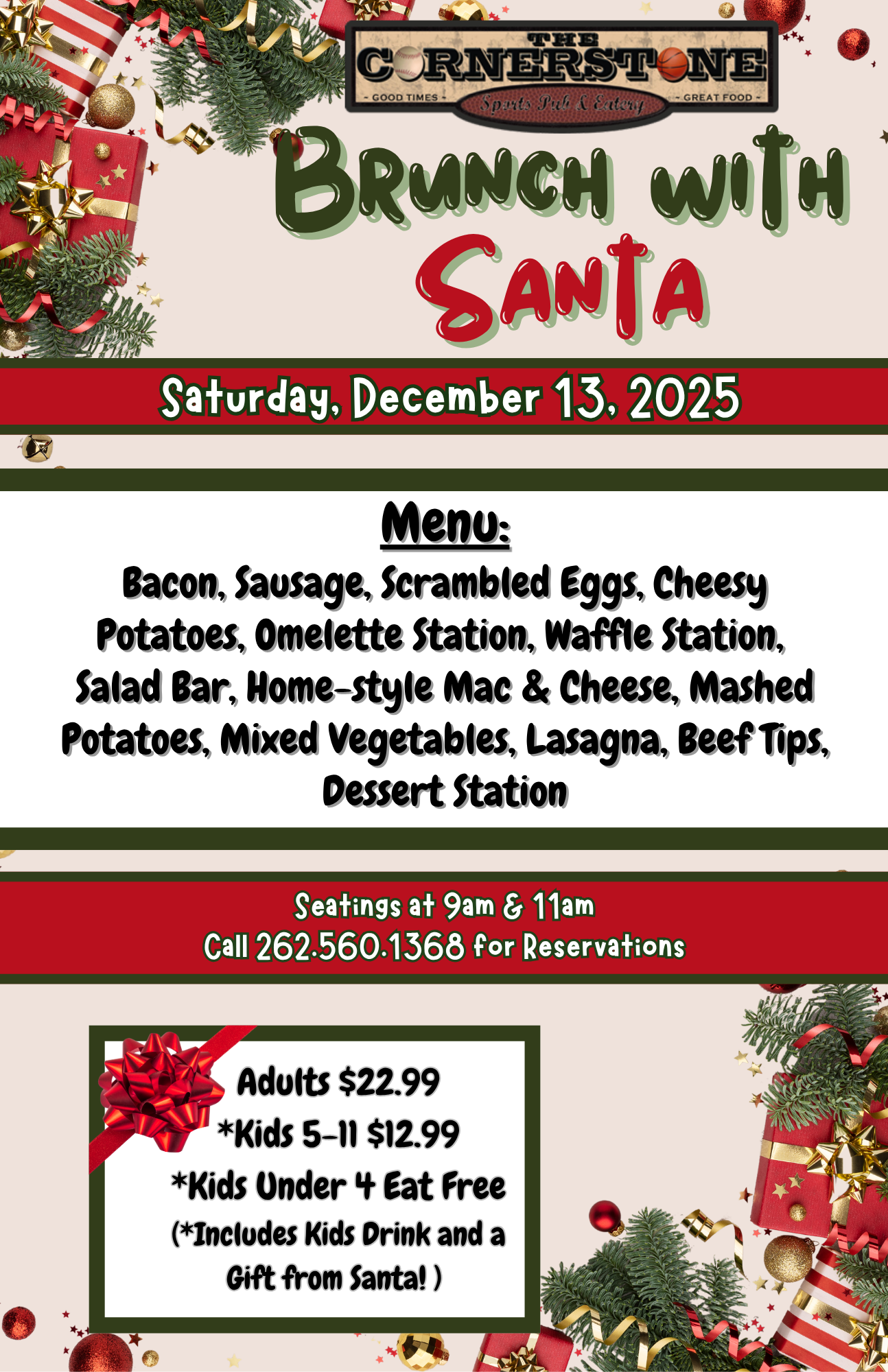 Brunch with Santa at The Cornerstone Sports Pub & Eatery