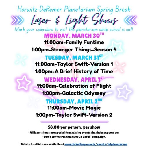 Horwitz-DeRemer Planetarium Spring Break schedule
