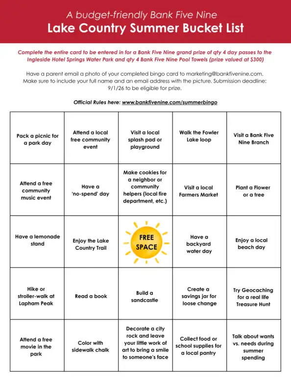 Bank Five Nine Summer Bingo