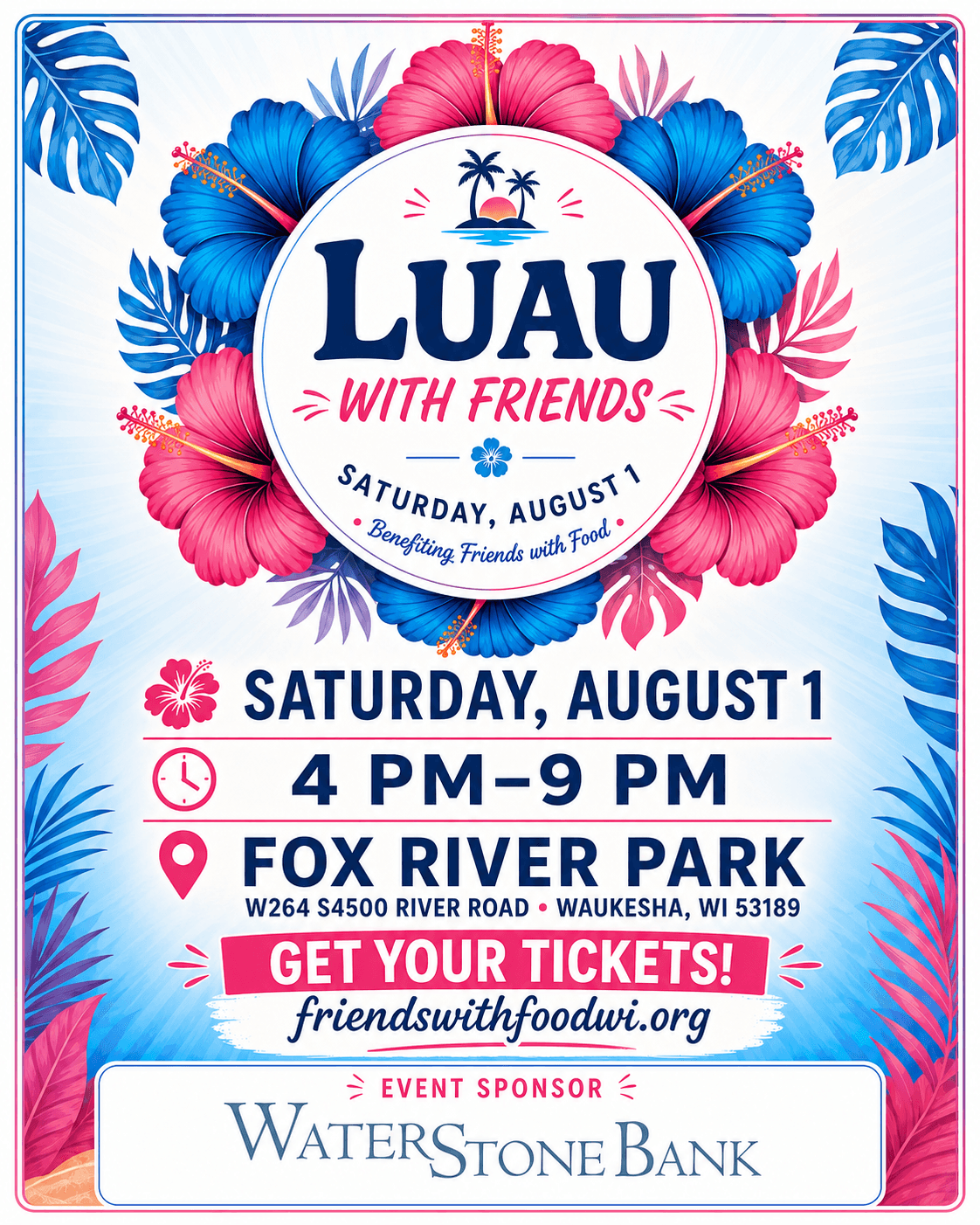 Luau with Friends Friends with Foods Fundraiser Event Graphic