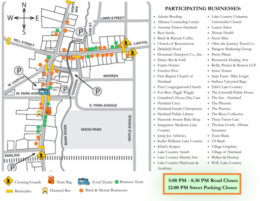 2027 Hartland Business Trick or Treat Map and Participating Businesses
