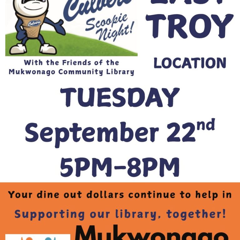Scoopie Event at East Troy Culvers Supporting Friends of the Mukwonago Community Library