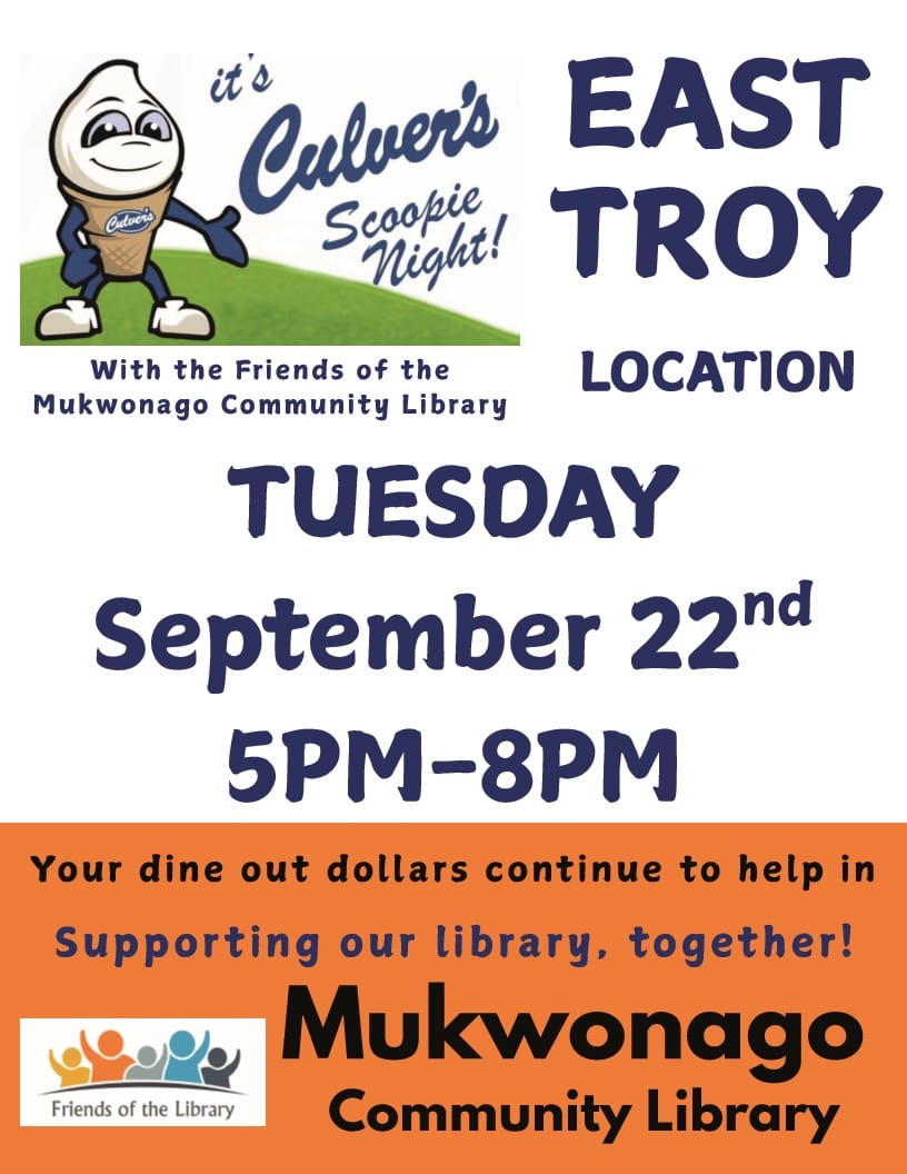 Scoopie Event at East Troy Culvers Supporting Friends of the Mukwonago Community Library